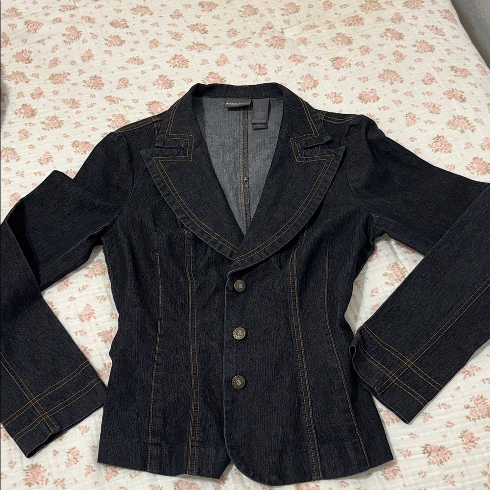 Bisou Bisou Black Denim Blazer with Contrast Topstitching